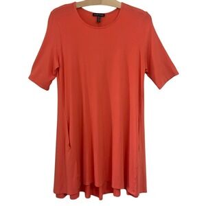 Eileen Fisher Coral Orange Viscose Jersey A-Line Tunic Top Pockets S F16VFF
